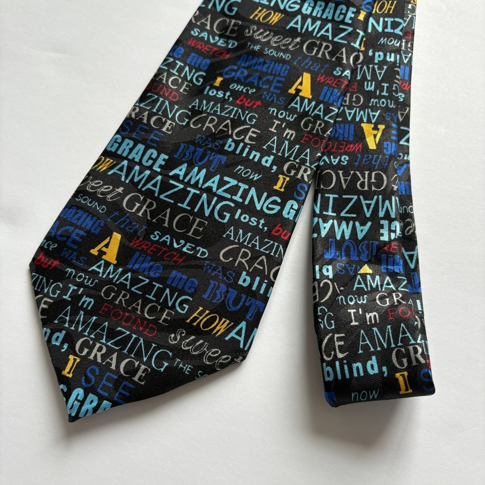 Steven Harris Amazing Grace Christian Religious Hymn Lyrics Tie Black